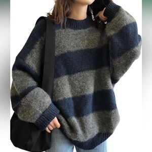 Striped Blue and Gray Women's Sweater